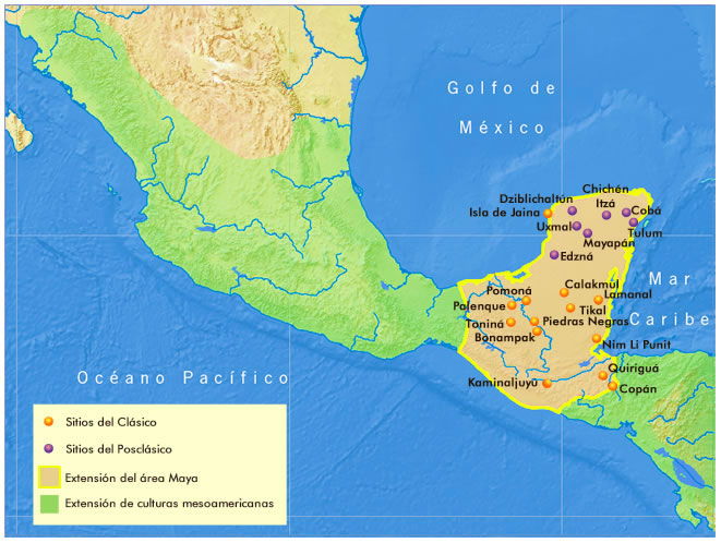 Mapa de las Ciudades Mayas